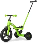 KRIDDO 4-in-1 Kids Tricycle for 1.5 to 3 Yea Old with Parent Steering Push Handle, 12 Inch Front Wheel Trike, Toddler Balance Bike for Boys Girls 18 Month to 3 Years, Adjustable Height, Green