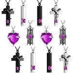 Henoyso 12 Pcs Urn Necklace for Ashes Bulk Cremation Cross Heart Cubic Jewelry Stainless Steel Memorial Locket for Men Women(Purple)