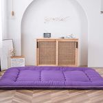 Japanese Floor Mattress Futon Mattress Roll Up Mattress Floor Lounger Bed Camping Mattress Floor Mattress for Adults Guest Room Mattress Pad, Thick Soft and Comfortable, Purple, Queen Size