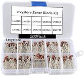 Zener Diodes Kit, 1W Power Diode Assorted Assortment Box Kit Set (3.3V/3.6V/3.9V/4.3V/4.7V/5.1V/5.6V/6.2V/6.8V/7.5V), Range 1N4728~1N4737,Pack of 200, By Ltvystore