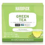 HANDPICK, Green Tea Bags - 100 Tea Bags | Gluten Free & 100% Pure Green Tea | Round Green Tea Bags, No Adhesive, No Bleach, No Strings | Brew Hot/Kombucha Tea or Cold Brew