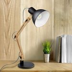 DINGLILIGHTING LED Wood Swing Arm Desk Lamp, Black Adjustable Reading Lamp, Designer Table Lamps, Classic Study Lamp, Work Lamp, Office Lamp, Bedside Nightstand Lamp with E27 Bulb Eye Protection