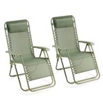 VonHaus Zero Gravity Chairs Set of 2 - Reclining Sun Loungers for Garden - Textilene Folding Sunloungers with Detachable Headrest - Fold Away 2 Set Deck Chairs for Outdoor, Patio (Sage Green)