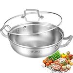 Delarlo Tri-Ply Stainless Steel 11 inch Everyday Pan With Lid,kitchen everything pan, Chef's Pans,Induction Deep Saute Pan Cooking Pot, Stock Pot Dishwasher and Oven Safe(3.5QT)