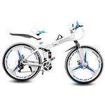 Dunedin Bikes, Foldable Sports Bicycle Mountain Bike/Cycle 26 Inch High Carbon Steel Frame Folding Bicycle with 21 Speed Gear and Double Disc Brake.Blue(Unisex), Dual (White)