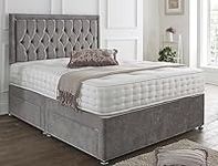 SANA SLEEP Designer Damask Memory Foam Divan Bed Set With Mattress, 2 Drawers (Same Side) and Headboard 4FT6 Double - Naples Grey