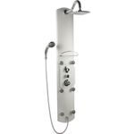 Milano Baya - Modern Exposed Aluminium Thermostatic Shower Tower Panel with Rainfall Shower Head, Hand Shower Handset and Body Jets - Chrome