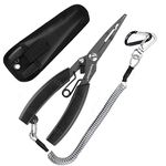 supregear Fishing Pliers, Multi-Functional Lightweight Stainless Steel Fishing Plier, Fishing Gear with ABS Handle, Line Cutter Hook Remover Tool with Safety Coiled Lanyard and Nylon Sheath, Black