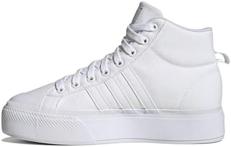 adidas Women's Bravada 2.0 Mid Platform Skate Shoe, White/White/Chalk White, 8.5