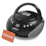 Portable Bluetooth CD Boombox with FM radio | CD, CD-R, CD-RW | 30 Presets | Easy Controls, LED Display, Headphone Jack | OAKCASTLE CD250 (Black)