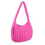 Iqimott Quilted Puffer Tote Bag Large Crossbody Shoulder Bag with Zipper, Nylon Bubble Hobo Bags Oversized Padding Handbag for Women, Rosered, Medium