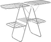 SONGMICS Clothes Drying Rack, Foldable 2-Level Laundry Drying Rack, Free-Standing Large Drying Rack, with Height-Adjustable Wings, 33 Drying Rails, Sock Clips, Silver and White ULLR053W01