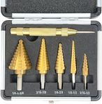 EZYoutdoor Step Drill Bit Set, Step Bits for DIY Projects and Professionals – Titanium-Coated High-Speed Steel Step Drill Bits for Wood, Metal, and Plastic (5 PCS Step Bits)