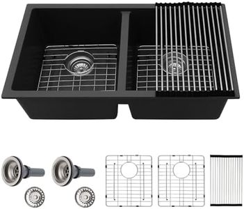 Sarlai 33 Black Granite Composite Kitchen Sink - 33"x19"Double Bowl Kitchen Sink Undermount Sink Double Basin 50/50 Matte Black Quartz Under Counter Kitchen Sinks Basin with Accessories