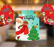 TOYXE Santa Claus Christmas Tree Printed Merry Christmas Paper Card Hanging Decoration Red Green Blue Set of 10 Pcs