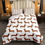 3D Dog Lover Comforter Set Cartoon Dachshunds Dog Bedding Set for Kids Boys Girls Pet Dog Animal Down Comforter Brown 3Pcs Double