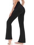 JOYSPELS Bootcut Yoga Pants with Back Pockets for Women High Waist ladies, Flared Yoga Pants Petite Tummy Control, Workout Bootleg Pants for Women UK - Black - L