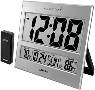 SHARP Atomic Clock - Atomic Accuracy - Never Needs Setting! -Silver Tech Style - Jumbo 3" Easy to Read Numbers - Indoor/Outdoor Temperature Display with Wireless Outdoor Sensor - Easy Set-Up!