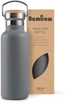 Bambaw 16 oz Water Bottle, Gray Insulated Water Bottle, Metal Water Bottle That Fits in Cup Holder, Hiking Water Bottle, Stainless Steel Water Bottle, Refillable Water Bottle – Stormy Gray