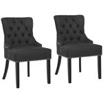 HOMCOM Button-Tufted Dining Chair, Fabric Upholstered Accent Chair with Nailed Trim & Wood Legs for Living Room, Set of 2, Dark Grey