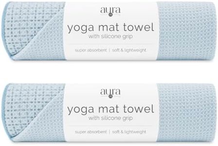 S&T INC. Aura Yoga Mat Towel with Non-Slip Grip, Enhanced Silicone Grip, Soft and Absorbent for Gym, Pilates, and Hot Yoga Mat, 2 Pack, 24 inches x 72 inches, 340GSM, Blue