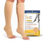 20-30mmHg Zippered Medical Compression Socks with Zipper Safe Protection & Open Toe Support Stockings for Men and Women (XXL Short, Beige)