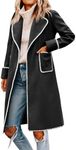 Tankaneo Womens Long Pea Coats Winter Embroidered Contrast Trim Jackets Fashion Overcoat with Belt