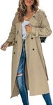 Felcia Women's Classic Long Trench Coat Double-Breasted Lapel Long Sleeve Windproof Overcoat with Belt (A-Khaki, M)