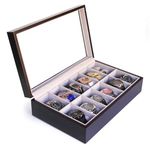 Solid Espresso 12 Slot Wood Watch Box Organizer with Glass Display Top by Case Elegance