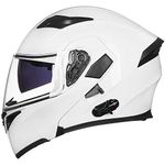 ILM Bluetooth Motorcycle Helmet Modular Flip up Full Face Dual Visor Mp3 Intercom FM Radio DOT Model 902BT(White, M)