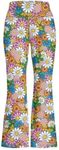 Spowatriy Flare Yoga Pants for Girl High Cut Legging Tummy Control Kids Long Trousers Casual Stretchy Bell Bottom Sweatpants, Hippie Flowers, 7-8 Years