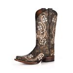 Corral Boots Womens Distressed Floral Tooled-Inlay Snip Toe Casual Boots Mid Calf Low Heel 1-2" - Black