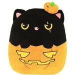 Halloween Plush Pumpkin Black Cat Plush Pillow Toys,23cm Cute Soft Stuffed Pumpkin Cat Doll Halloween Plushies,Cute Kids Halloween Doll Decor,Halloween Decoraions for Kids Girls Boys Gifts Bed Toys