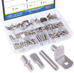 Glarks Lot de 120 chevilles de support d'étagère 4 styles pour meubles, meubles, étagères, support nickelé – Argent