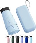 REXERA Travel Mini Folding Compact Umbrella with Case, Manual Open 6 Ribs Lightweight Portable, Small Sun & Rain Pocket Umbrella for Girls and Women- Use in Rain & Summer (Skyblue)