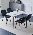 Hallowood Furniture Cullompton Marble Effect White Dining Table and Chairs Set of 4, Large Dining Table (120cm) and Black Bonded Leather Chairs, Dining Table Set for Home and Café