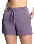 THE GYM PEOPLE Women's Drawstring Sweat Shorts High Waisted Summer Workout Lounge Shorts with Pockets Grey Purple