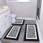 Pauwer Bathroom Rugs Sets 3 Piece Bathroom Shower Rugs with U-Shaped Contour Toilet Mat Absorbent Microfiber Plush Bath Mats Non Slip Bath Rugs Machine Washable Shaggy Bathroom Floor Mats, Black