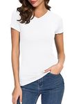 Urban CoCo Women's V-Neck Slim Fitted Short Sleeve T-Shirt Stretchy Bodycon Basic Tee Tops (White, XL)