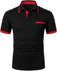 Floerns Men's Causal Short Sleeve Polo Shirts Contrast Collar Half Placket T-Shirts Black Red XXL