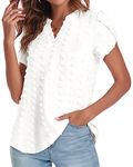 Bestbee Womens Dressy Chiffon Blouses 2024 Summer Short Sleeve Shirts Plus Size Casual T-Shirts V Neck Polka Dot Tunic Tops Lightweight, White, 2XL