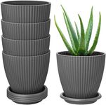 INKULTURE Plastic Round Flower Pots for Home Planters, Terrace, Garden Etc | Pack of 05 | Dark Grey | Suitable for Home Indoor & Outdoor Gardening Plants