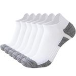 SockWaddles Trainer Socks for Men, 6 Pairs Cushioned Running Socks with Arch Support, Cotton Ankle Socks, Sports Socks for Running, Walking, Hiking, Cycling, Anti Blister Short Socks, White