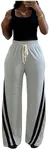 Floerns Women's Causal Drawstring High Waist Baggy Straight Wide Leg Sweatpants with Pockets Grey and Black XX-Large