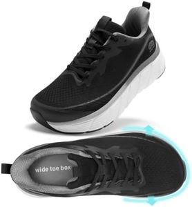 WIDE TOE BOX Men's Orthopedic Running Shoes, Arch Support Plantar Fasciitis Relief Sneakers, Diabetic & Hammer Toes Friendly Casual Footwear, Black Size 9.5