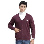 Monte Carlo Purple Wine Mix Solid V Neck Cardigan