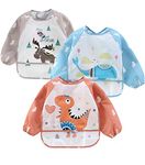 PandaEar (3 Pack Waterproof Baby Bibs with Long Sleeve| Baby Feeding Bib Painting Apron Bibs for Infant Toddler 6-36 Months