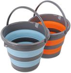 2 Pack Collapsible Plastic Bucket with 2.6 Gallon (10L) Each, Foldable Round Tub for House Cleaning, Space Saving Outdoor Waterpot for Garden or Camping, Portable Fishing Water Pail (Blue & Orange)