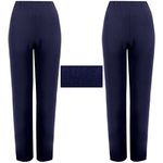 2 Pack Womens Straight Leg Trousers Finely Soft Ribbed Stretch Pull On Ladies Pants Casual Full Elasticated Waist Bottoms (Navy 18/27)