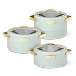 JAYPEE Luxura Klass Set Inner Steel Serving Casserole Set of 3 Toughened Glass Lid Advanced PU Insulated 100% Food Grade Lockable Hot Box Easy to Keep Roti, Pulao & More|1500, 2000, 2500 ml,Green